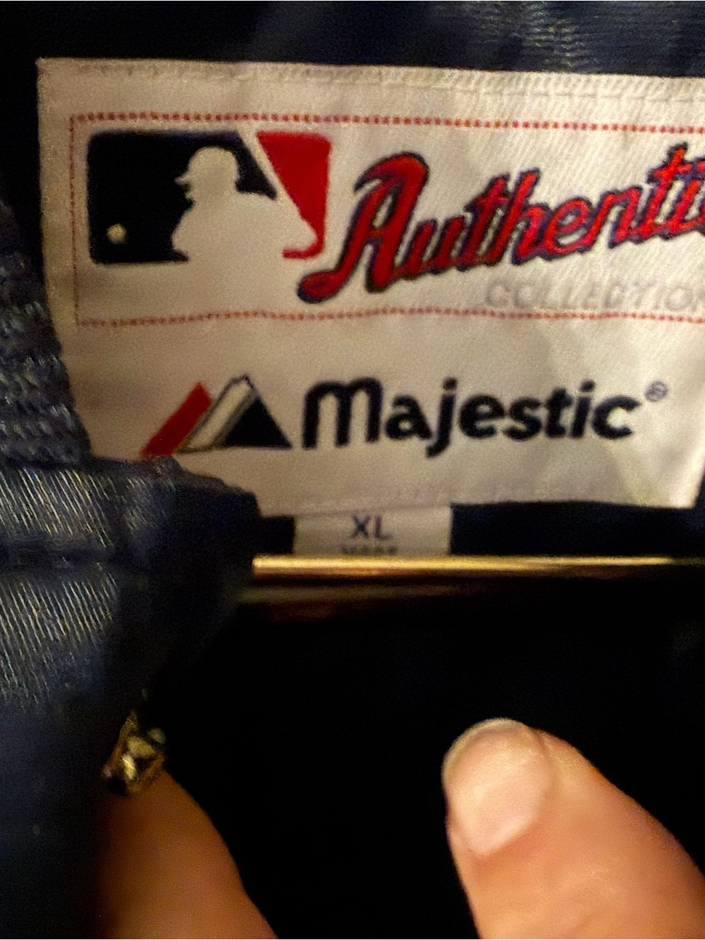 New York Yankees Navy Satin Bomber Jacket - Classic Script Authentic Majestic XL - Picture 5 of 9